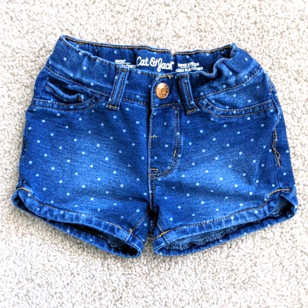 Polka dot denim shorts